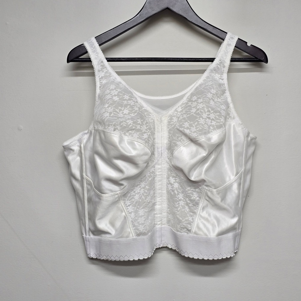 Exquisite Form Front Close Longline Bra Womens 46DD White Nylon Lace Posture